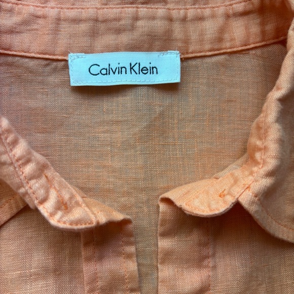 Calvin Klein Linen Orange Shirt Longe Sleeve - Picture 8 of 9
